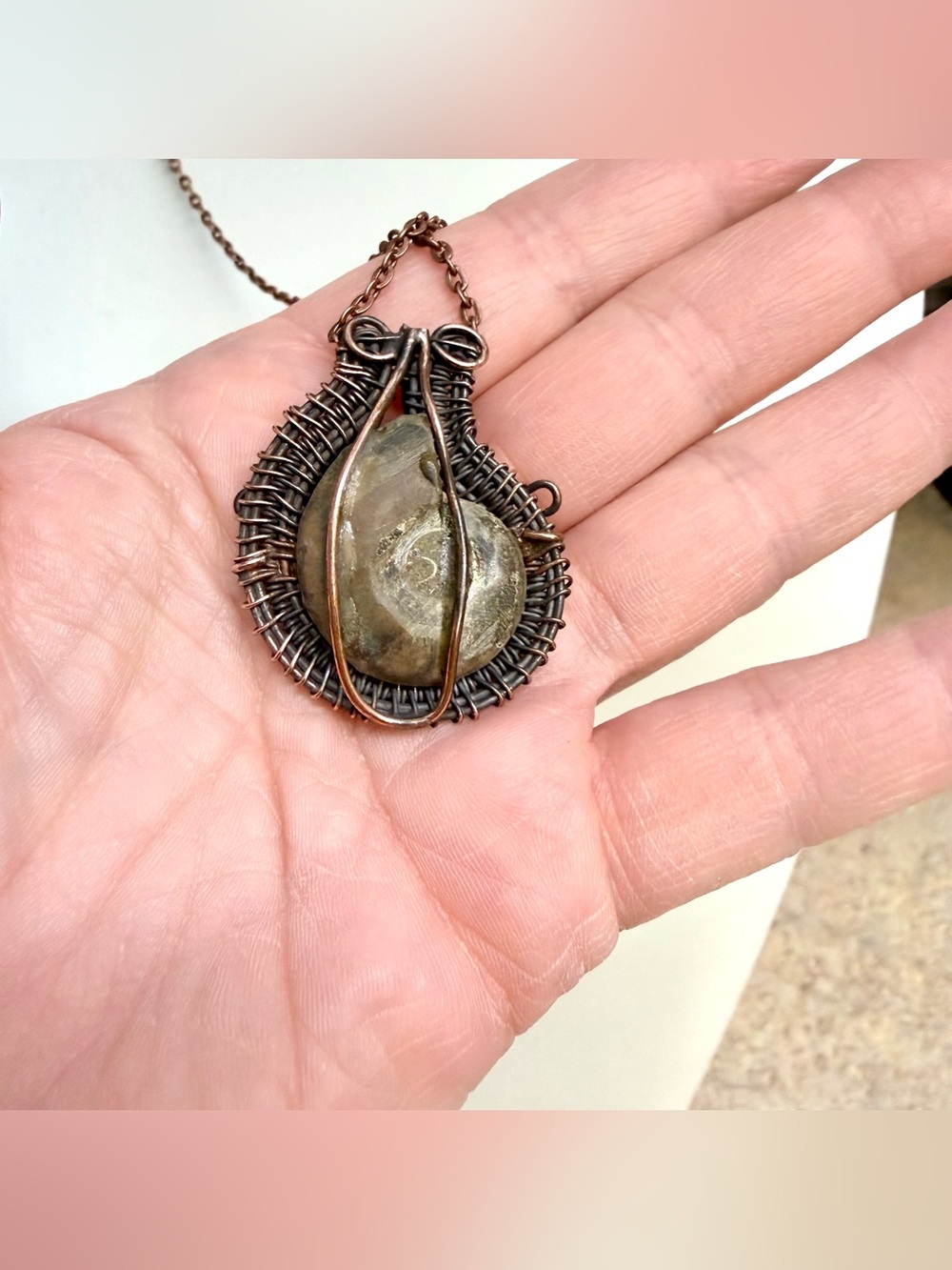 Hand crafted wire wrapped ammonite natural fossil pendant - Picture 3 of 4